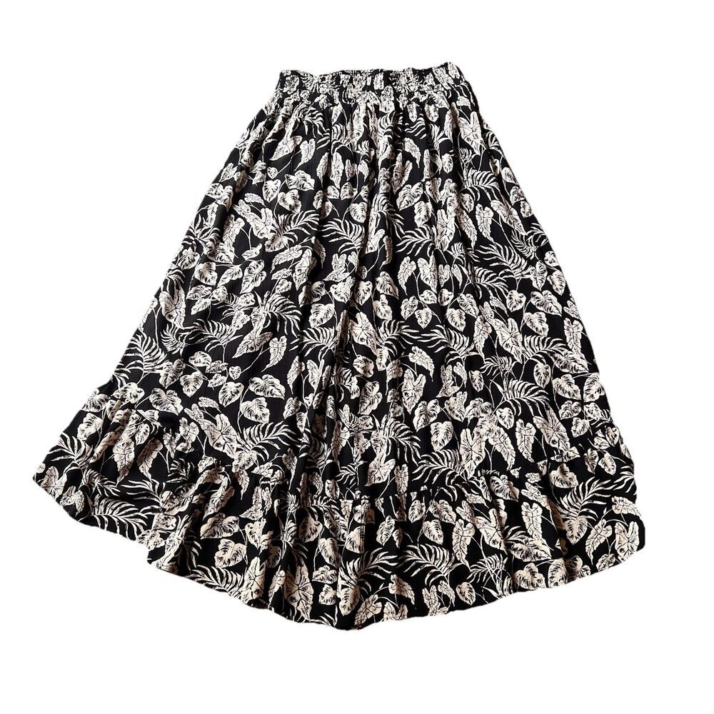 Angie Maxi Skirt Large Floral Beige Black Hi Lo Hem - Picture 2 of 5